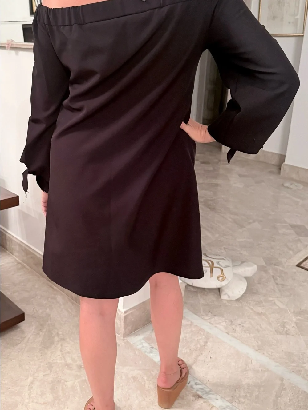 Mango Black Mini Dress with Tied Cuffs